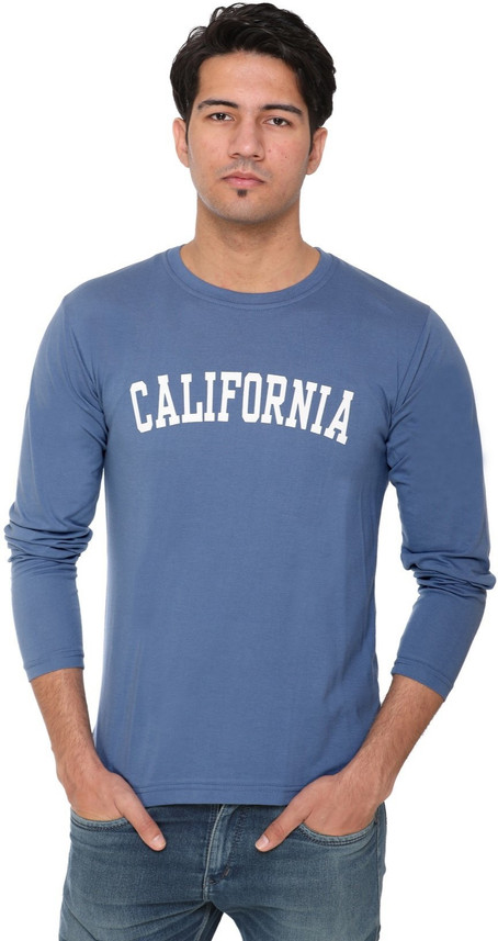 Buy HVBK Printed Men Round Neck Blue T 