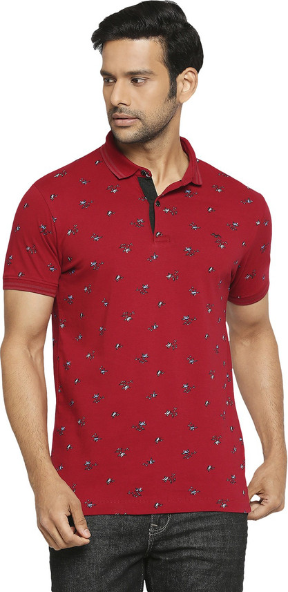 MUFTI Printed Men Polo Neck Maroon T 