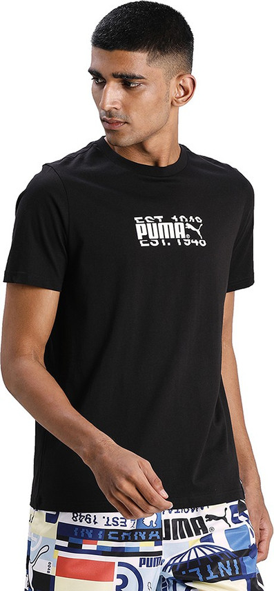 PUMA Printed Men Round Neck Black T 