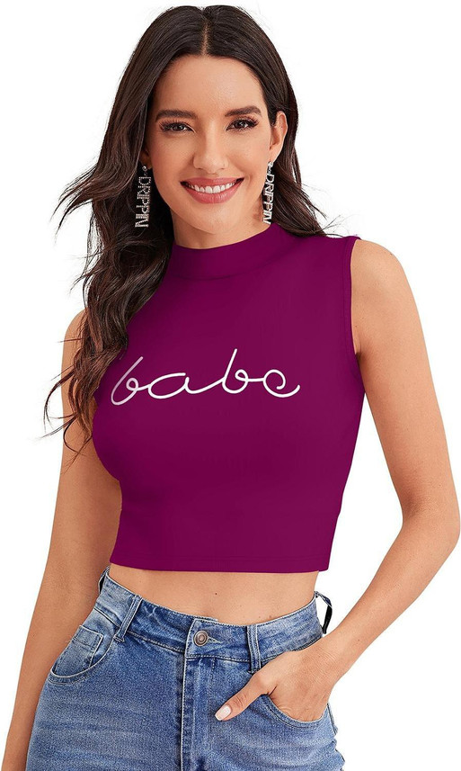 SOM2SOM Printed Women Round Neck Purple 
