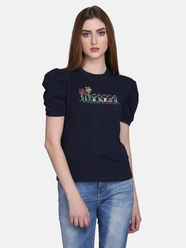 chakudee Printed Women Round Neck Blue 