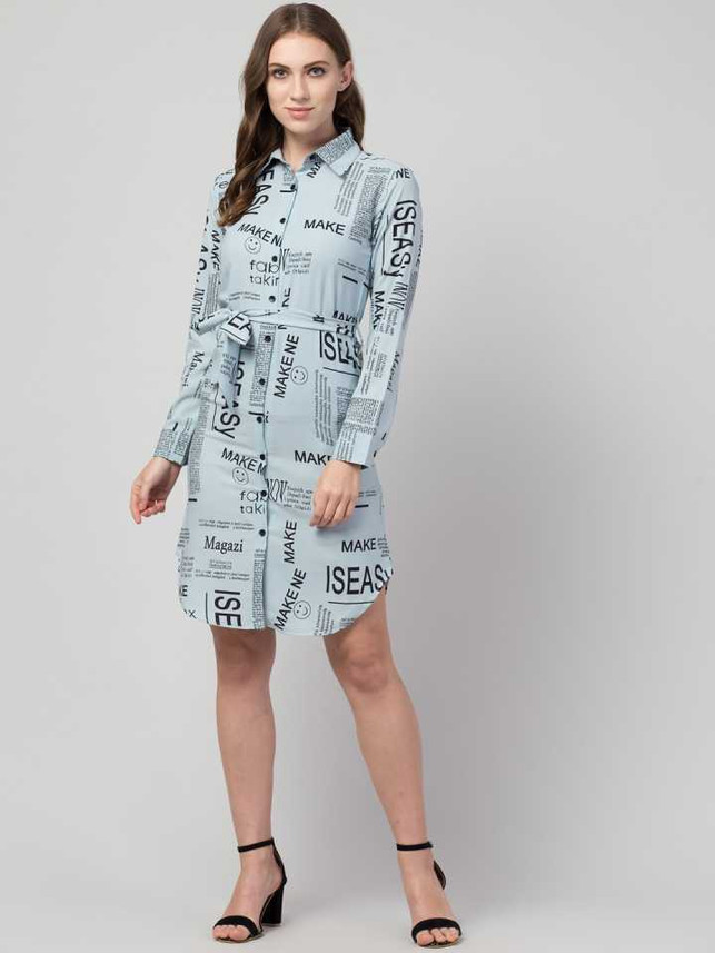 Women Printed Casual Light Blue Shirt 