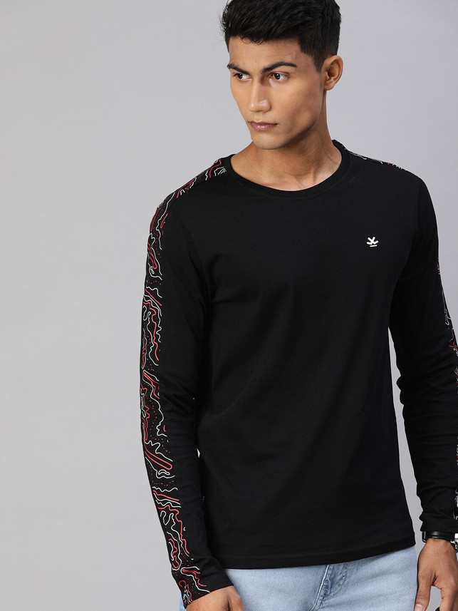 WROGN Printed Men Round Neck Black T 