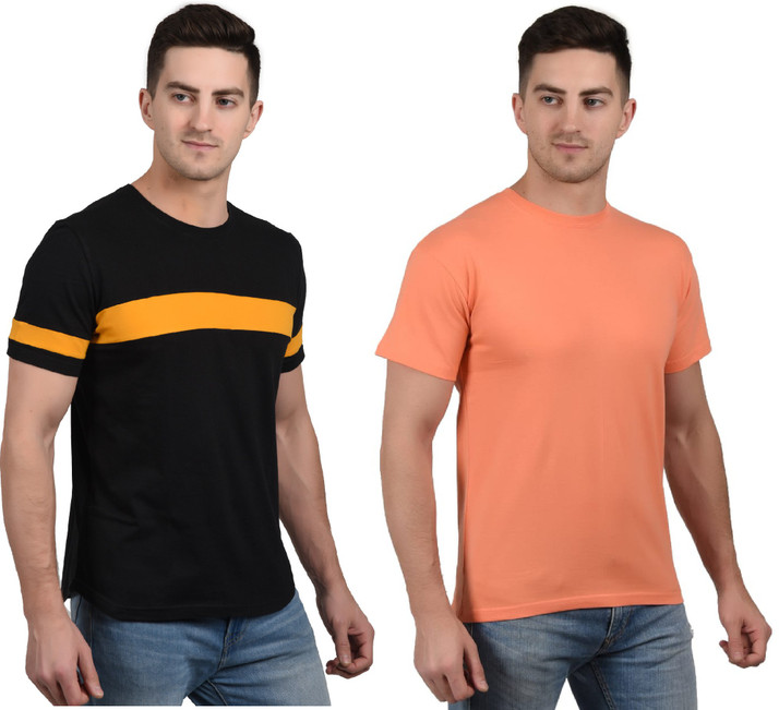 upsleek Striped, Solid Men Round Neck 