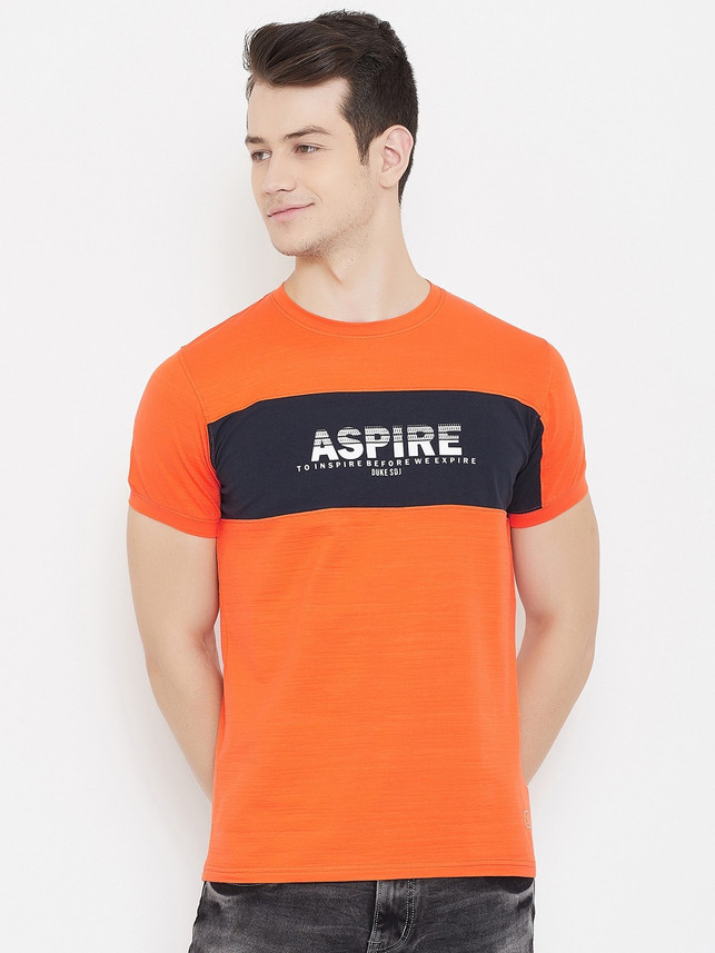 DUKE Printed Men Round Neck Orange T 