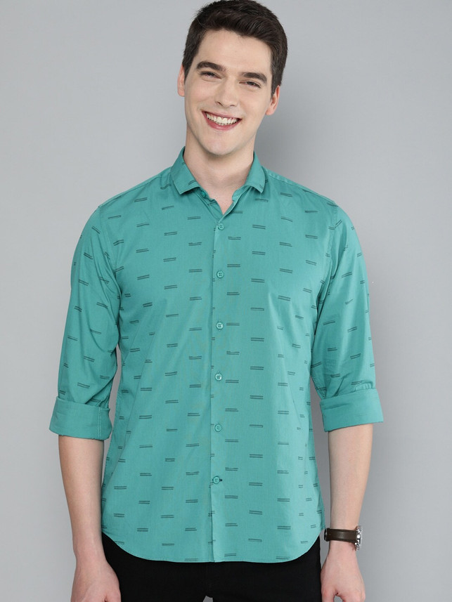 Harbour Men Printed Casual Blue Shirt 