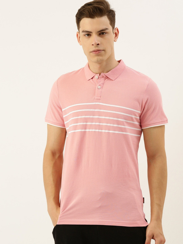 Buy SINGLE Striped Men Polo Neck Pink 