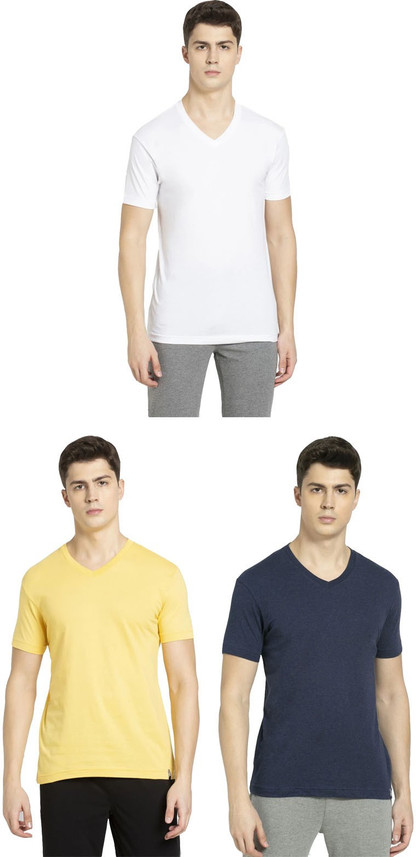 JOCKEY Solid Men V Neck White, Dark 
