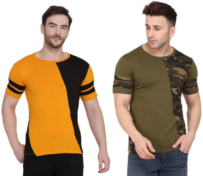 Color Block Men Round Neck Multicolor 