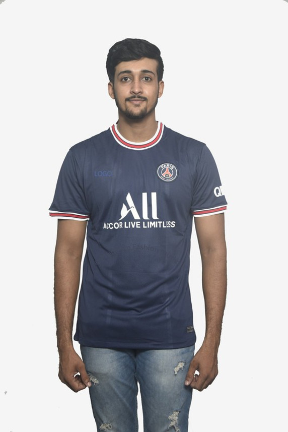 india Printed Men Round Neck Dark Blue 