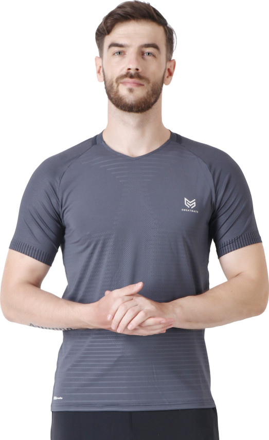 Color Block Men Round Neck Grey T-Shirt 