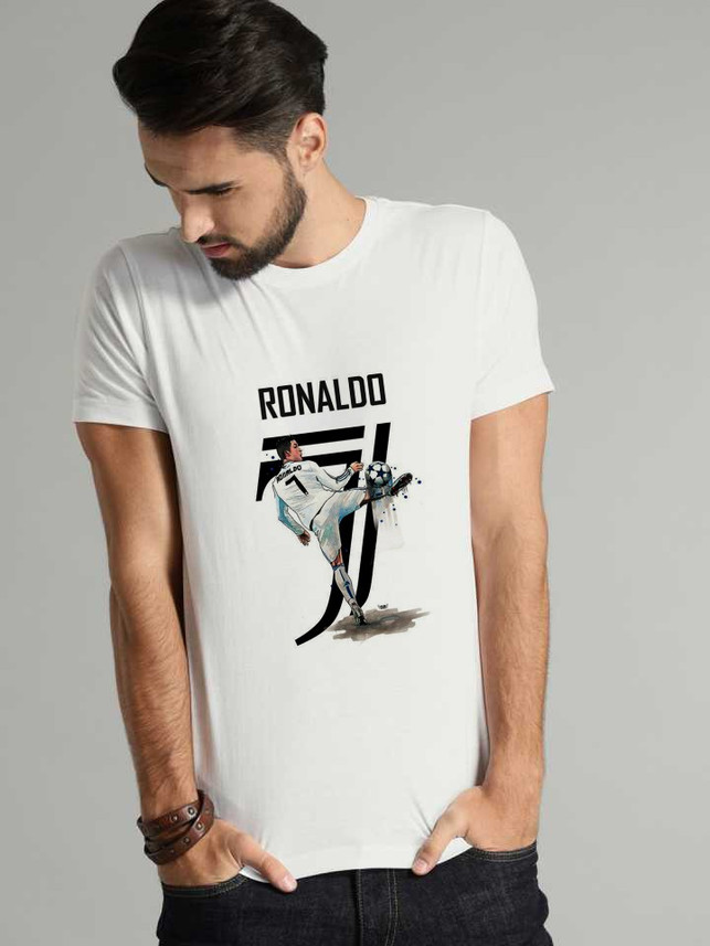 faiblix Printed Men Round Neck White T 