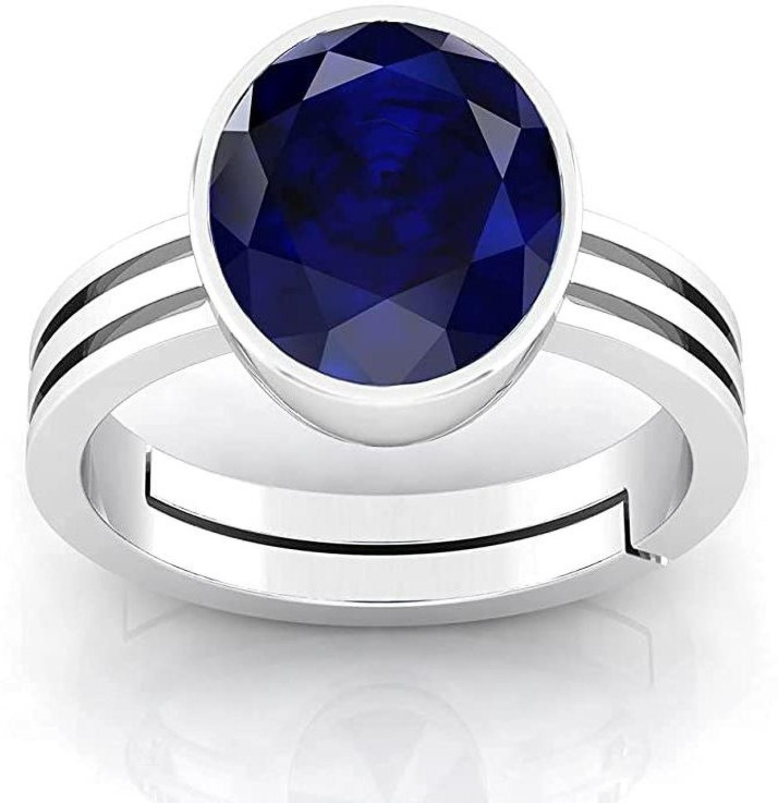 AAA Quality Natural Blue Sapphire Neelam Silver Plated Ring 