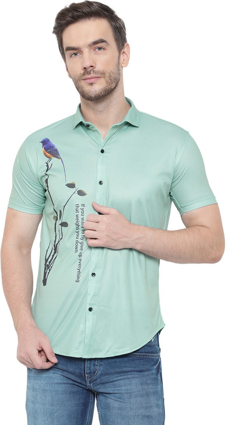 Men Printed Casual Light Green Shirt 