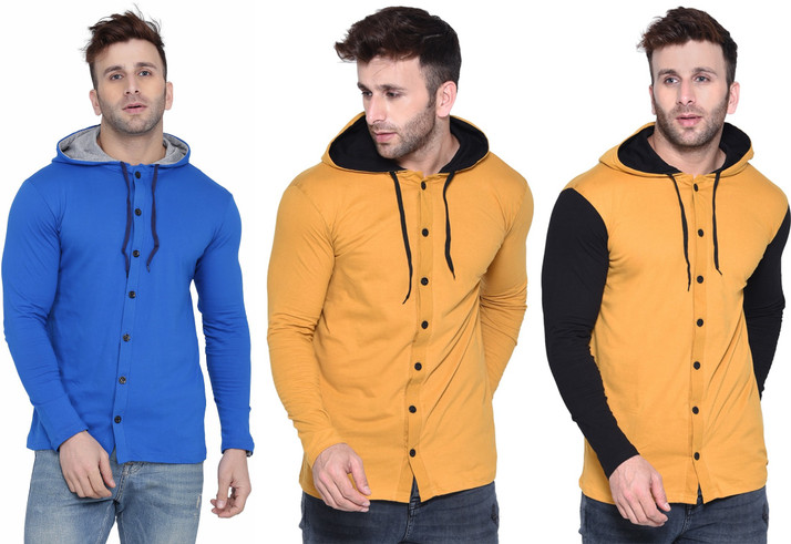 tfurnish Solid Men Hooded Neck 
