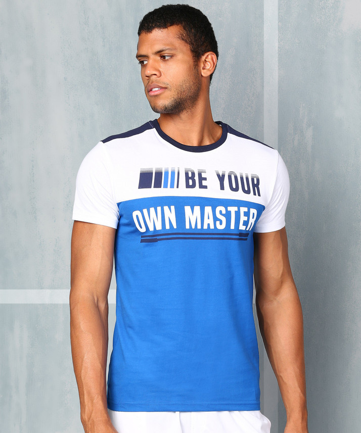 Metronaut Printed Men Round Neck Blue 