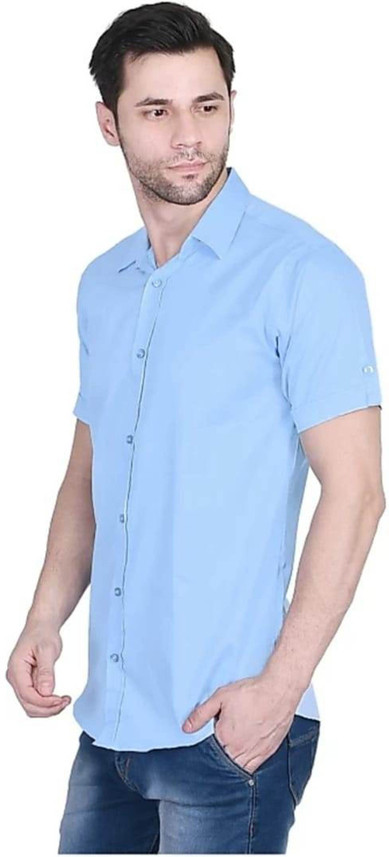 Men Solid Party Light Blue Shirt 