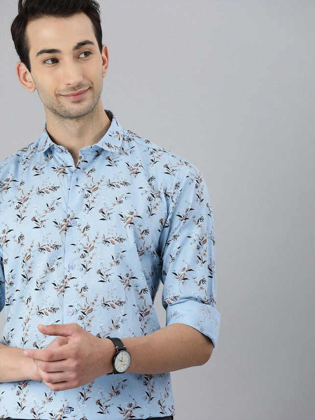 \u0026 Harbour Men Printed Casual Blue Shirt 