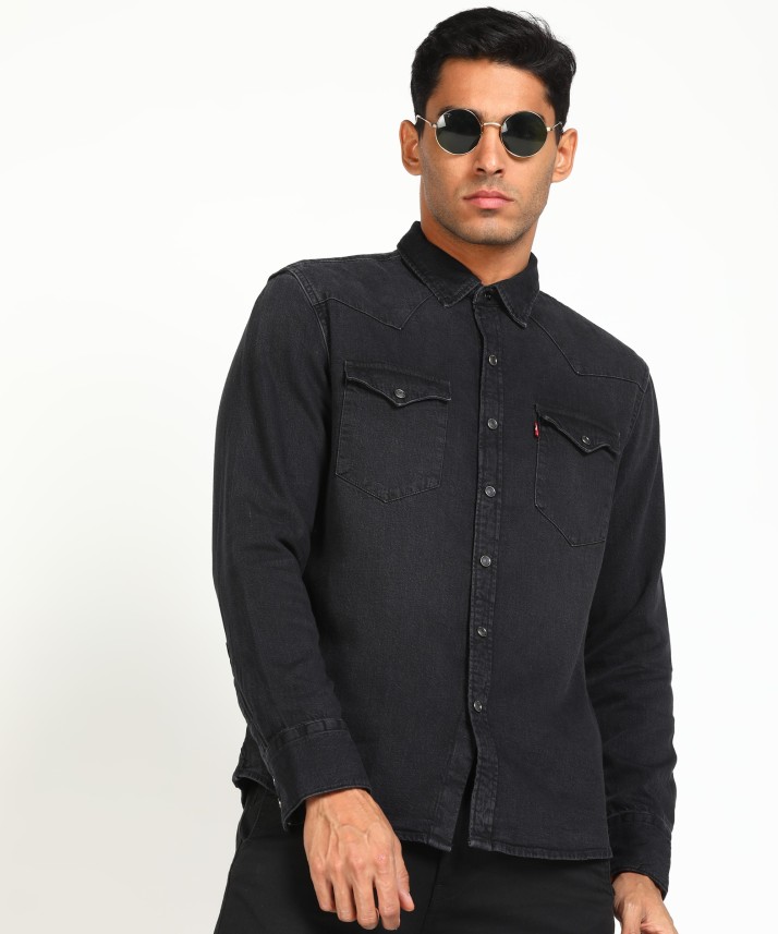 mens levi black denim shirt