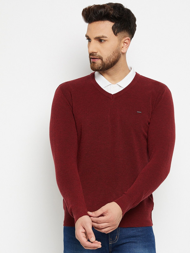 mens maroon v neck sweater