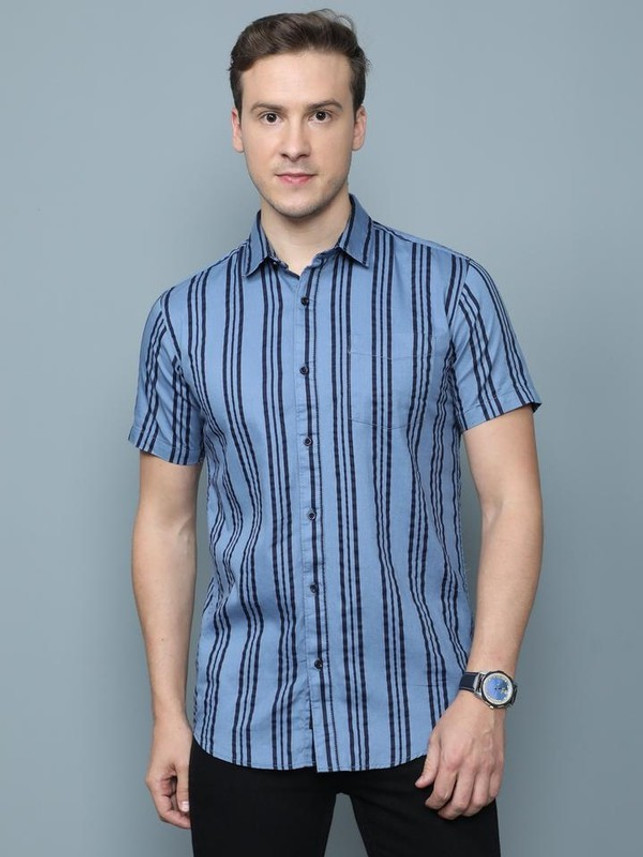 UMAPUBLIC Men Striped Casual Blue Shirt 