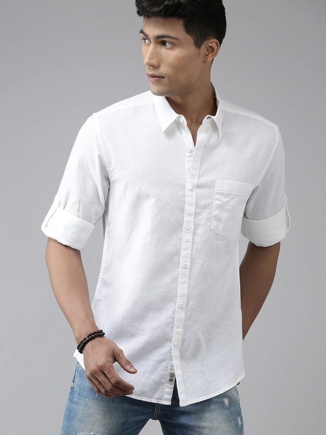 Roadster Men Solid Casual White Shirt 