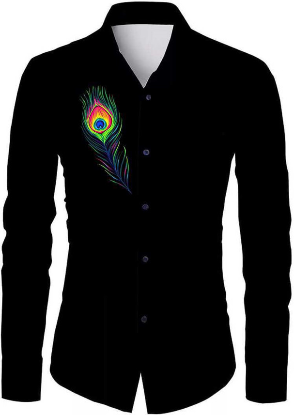 Men Printed Casual Black Shirt 