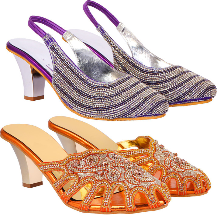Zionk Women Orange, Purple Heels - Buy 