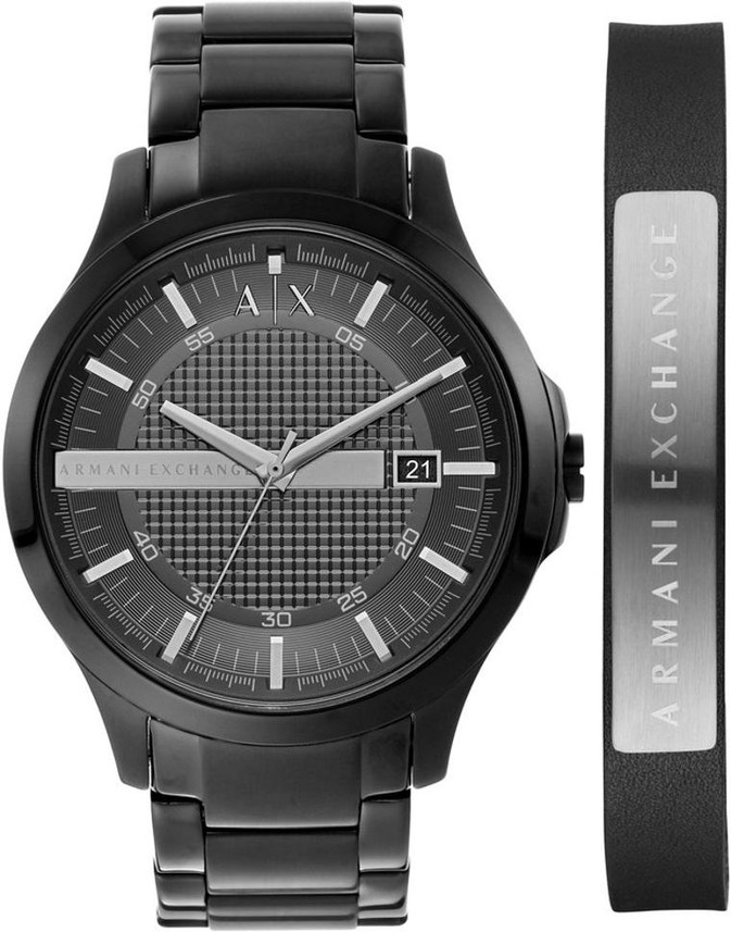 armani exchange men's black bracelet watch and leather cuff