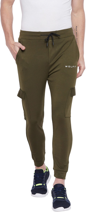 Wolfit Solid Men Olive Track Pants 