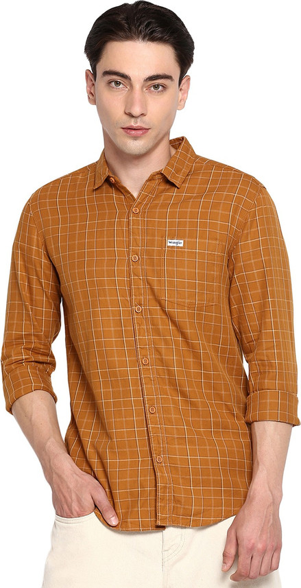 Wrangler Men Checkered Casual Orange 