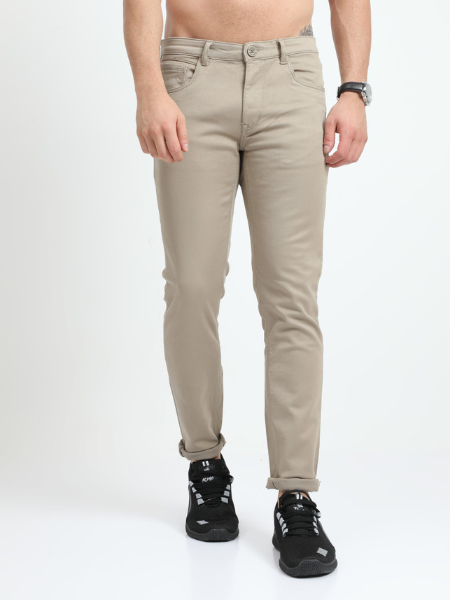 OLD GREY Skinny Fit Men Cream Trousers 