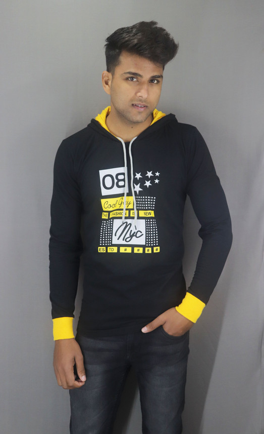 R GEE Graphic Print Men Hooded Neck 