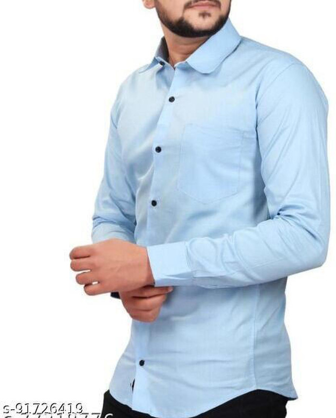 om shivay Men Solid Casual Light Blue 