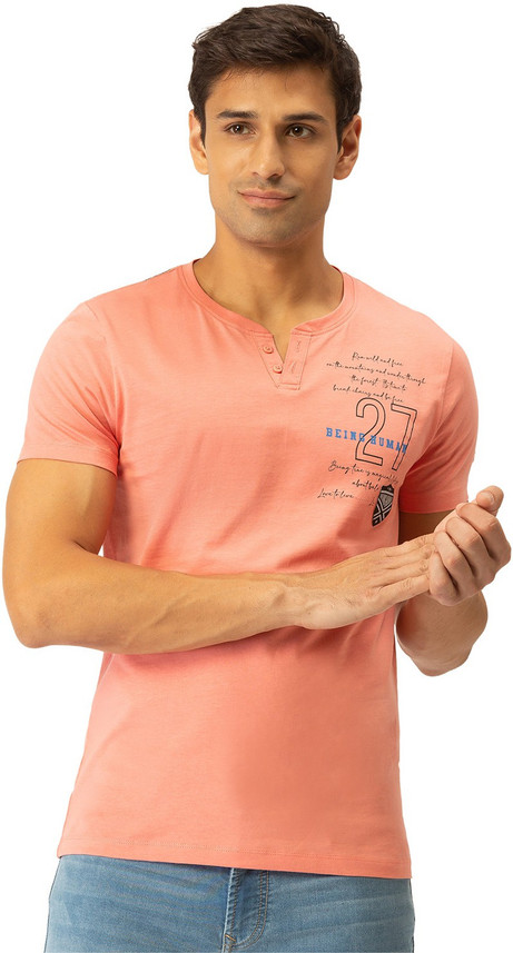 BEING HUMAN Solid Men Henley Neck Pink 