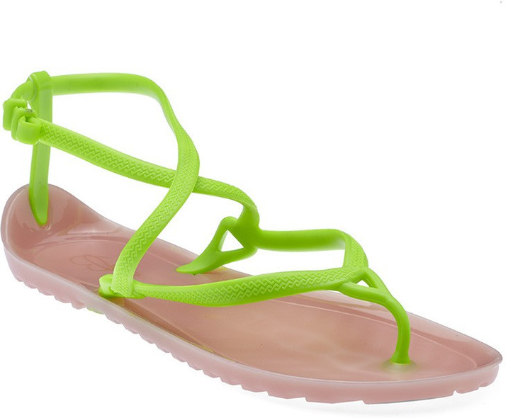 neon green flat sandals