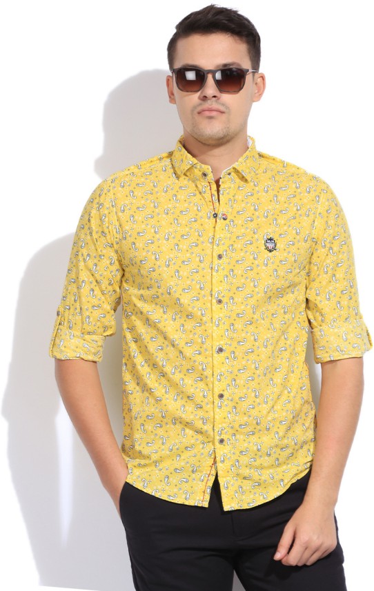 yellow printed shirt mens