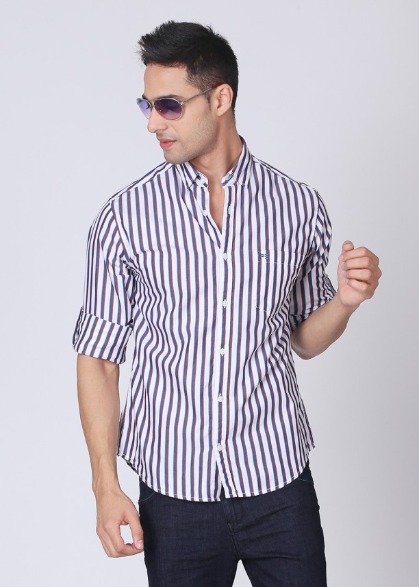 blue white striped shirt