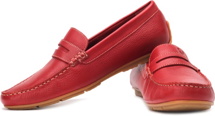 men's red leather loafers