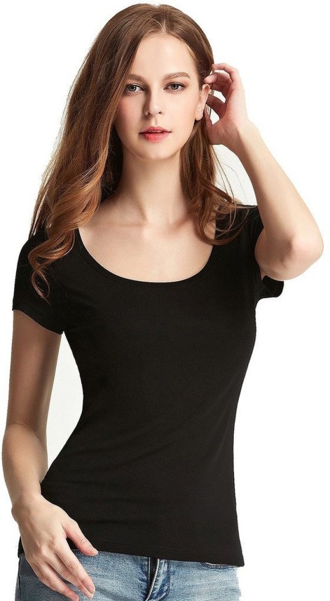 black round neck t shirt women's