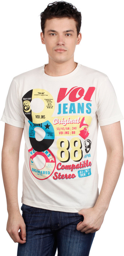 VOI JEANS Printed Men Round Neck Beige 
