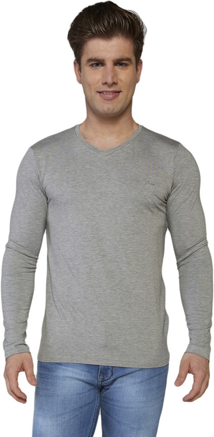 Grey Globus Solid Men Round Neck Grey 
