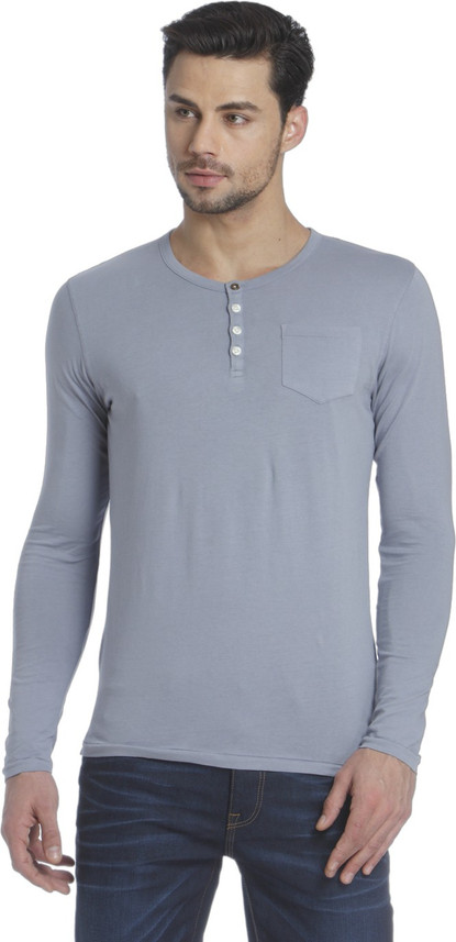 JONES Solid Men Henley Blue T-Shirt 
