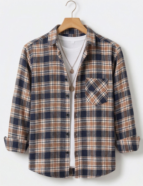 Men regular fit checkered spread collar casual shirt 