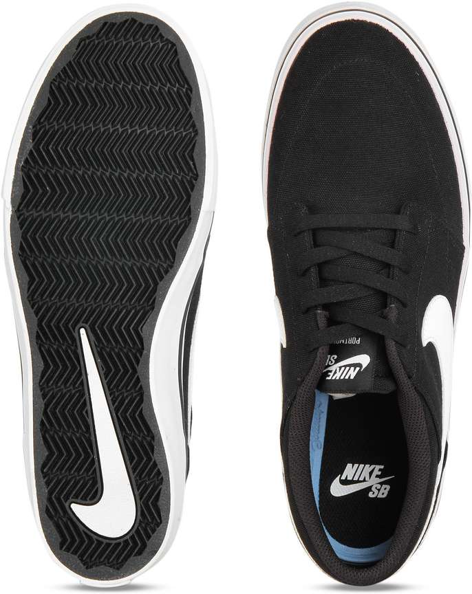 NIKE SB PORTMORE II SOLAR CNVS Canvas Shoe For Men Buy BLACK WHITE Color NIKE SB PORTMORE II SOLAR CNVS Canvas Shoe For Men Online at Best Price Shop Online for