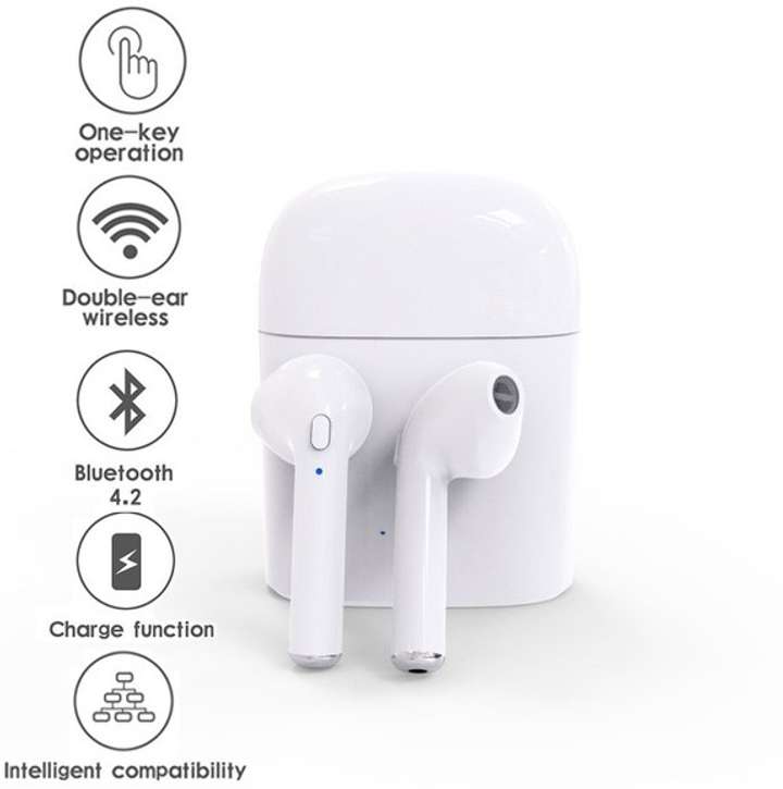 Mindmaker Best Buy wireless Stereo HBQ I7 Airpods earbuds For Iphone APPLE AIRPODS SAMSUNG COMPATIBLE Wired Headset with Mic White In the Ear Smart Headphones Price in India Buy Mindmaker Best Buy wir...