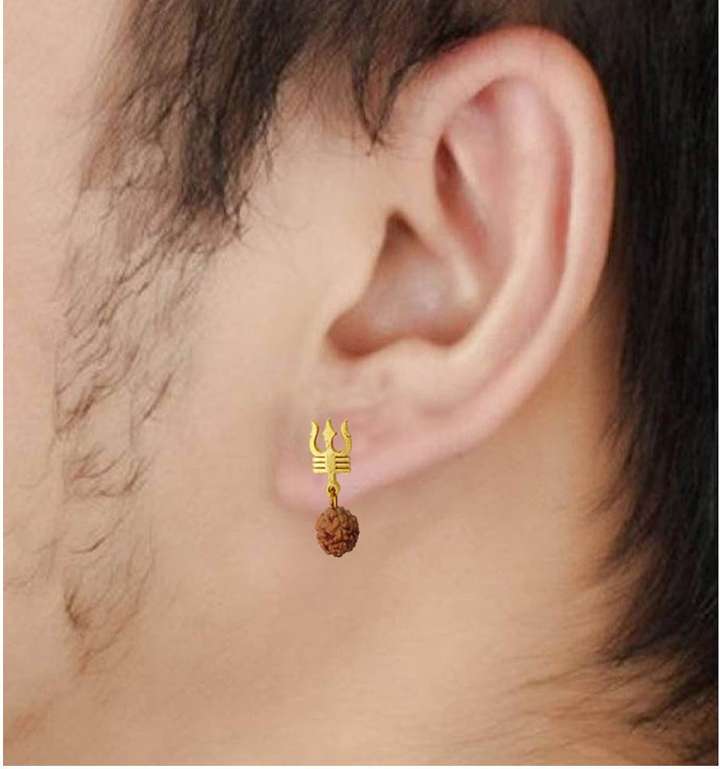 Flipkart Buy rich famous Stud Earrings For Men Shiv Trishul Rudraksha Wood Steel Stud Earring Online at Best Prices in India