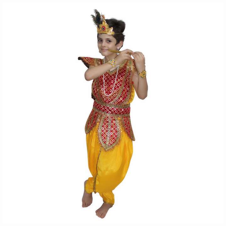 KAKU FANCY DRESSES Lord Krishna Costume For Krishnaleela Janmashtami Kanha Mythological Character Black 3 4 Years For Boys Kids Costume Wear Price in India Black 3 4 Years For Boys Kids Costume Wear...