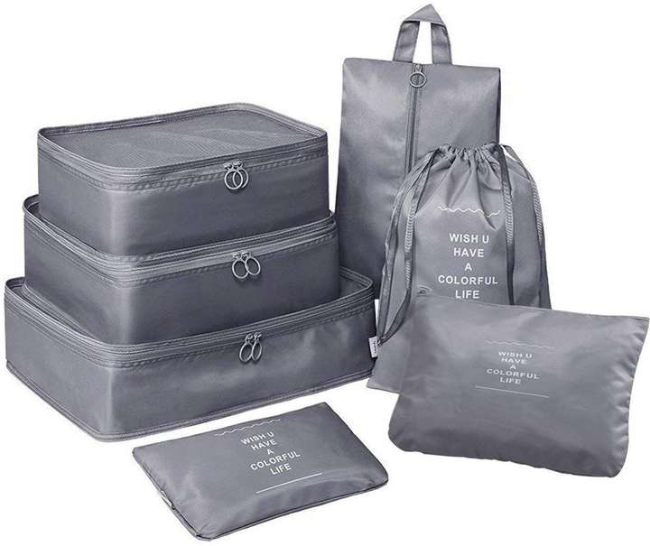 HOUSE OF QUIRK 7 Set Travel Organizer Bag 3 Packing Cubes 3 Pouches 1 Toiletry Organizer Bag Premium Quality Grey Grey Price in India Flipkart