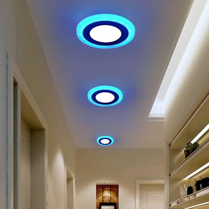 Homes Decor 6 watt 3 3 LED Round Panel Light Ceiling POP Down Indoor Light LED 3D Effect Lighting Double Color Blue White pack of 4 Recessed Ceiling Lamp Price in India